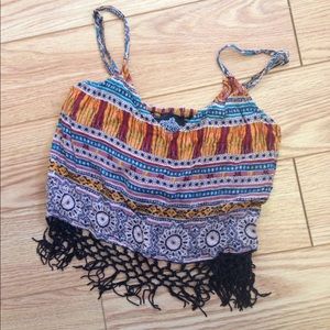 Colorful festie fringe crop tank top -S